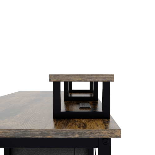 Office Desk With 2 Monitor Stands And Fabric File Cabinet