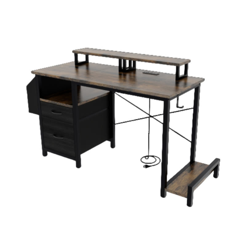 Office Desk With 2 Monitor Stands And Fabric File Cabinet - image 1