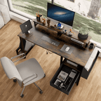 Office Desk With 2 Monitor Stands And Fabric File Cabinet - image 3