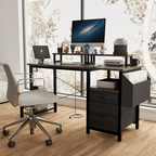 Office Desk With 2 Monitor Stands And Fabric File Cabinet - 35.80"L x 62.20"W x 83.40"H - image 0