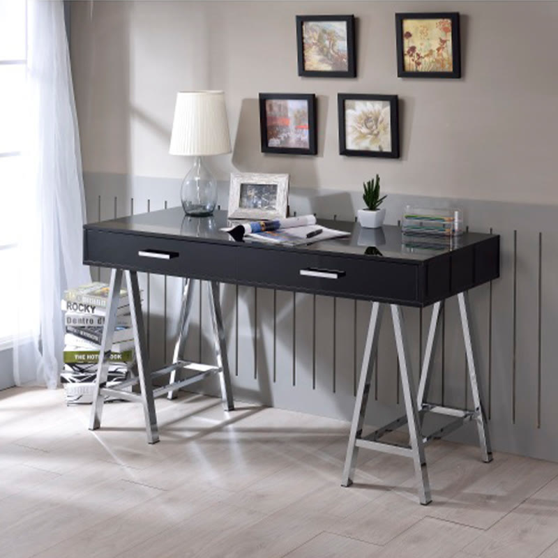 Black High Gloss And Chrome Finish Writing Desk  - 22"L x 54"W x 32"H - image 0