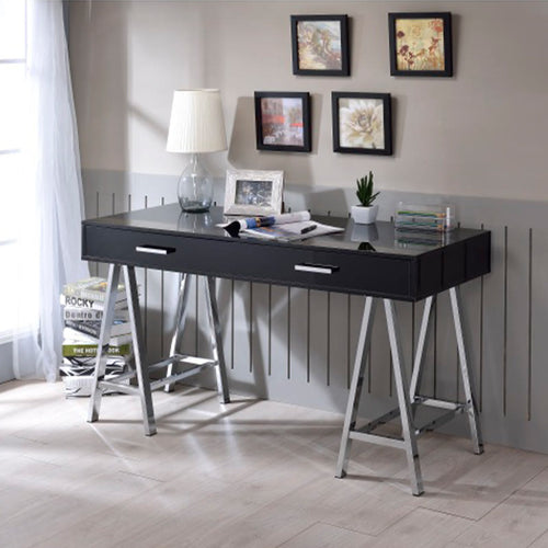 Black High Gloss And Chrome Finish Writing Desk  - 22"L x 54"W x 32"H - image 0