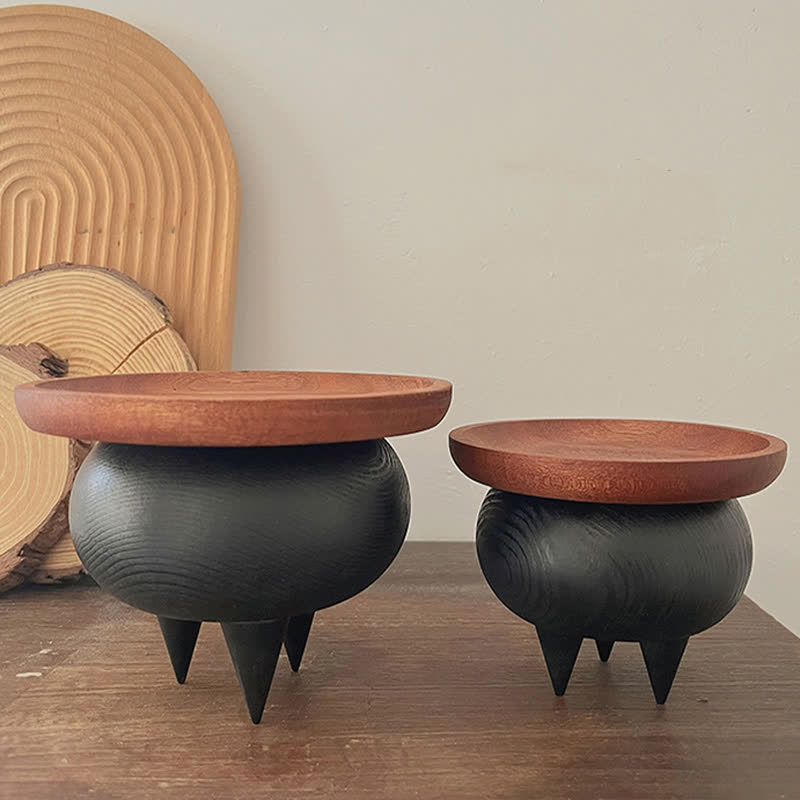 Wooden Retro Round Tray Decorative Ornament