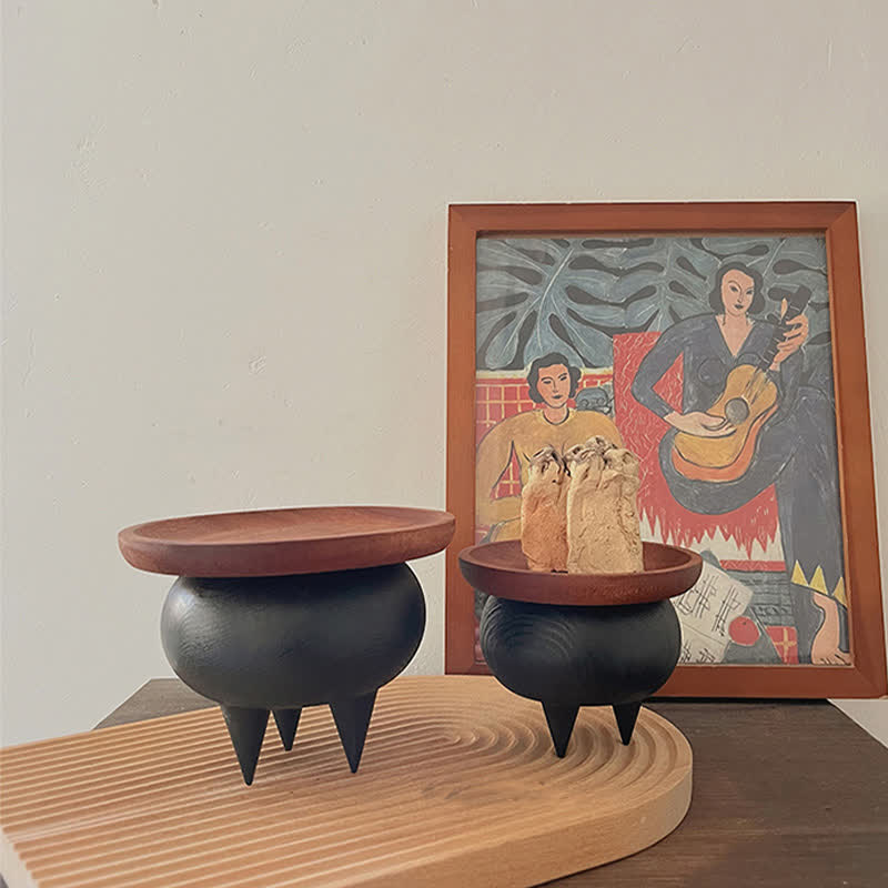 Wooden Retro Round Tray Decorative Ornament