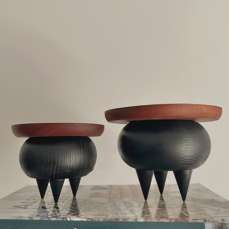 Wooden Retro Round Tray Decorative Ornament