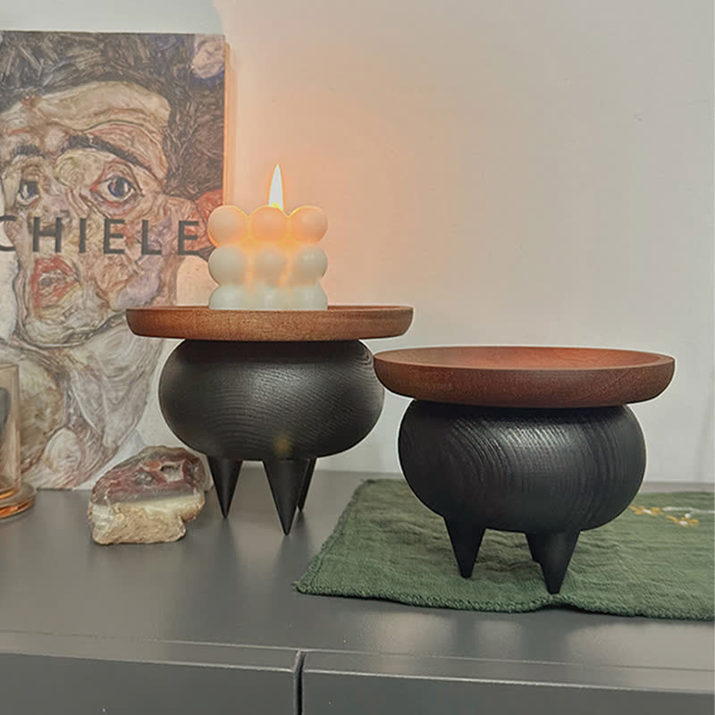 Wooden Retro Round Tray Decorative Ornament