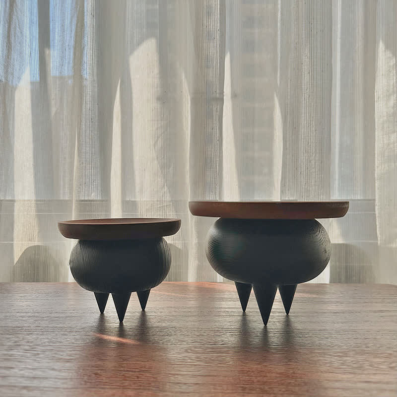 Wooden Retro Round Tray Decorative Ornament