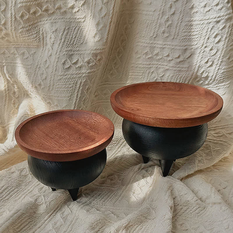 Wooden Retro Round Tray Decorative Ornament