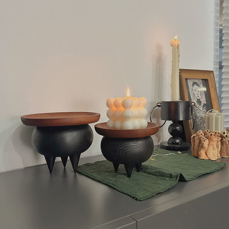 Wooden Retro Round Tray Decorative Ornament