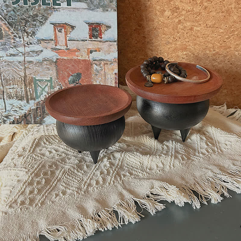 Wooden Retro Round Tray Decorative Ornament