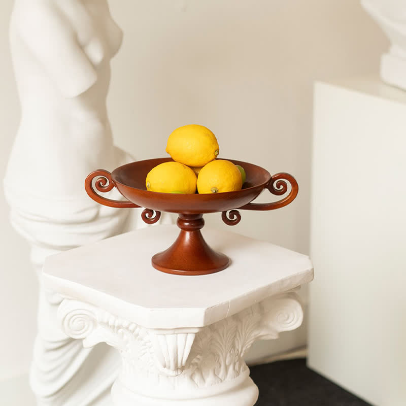 Retro Creative Round Solid Wood Tray Ornament