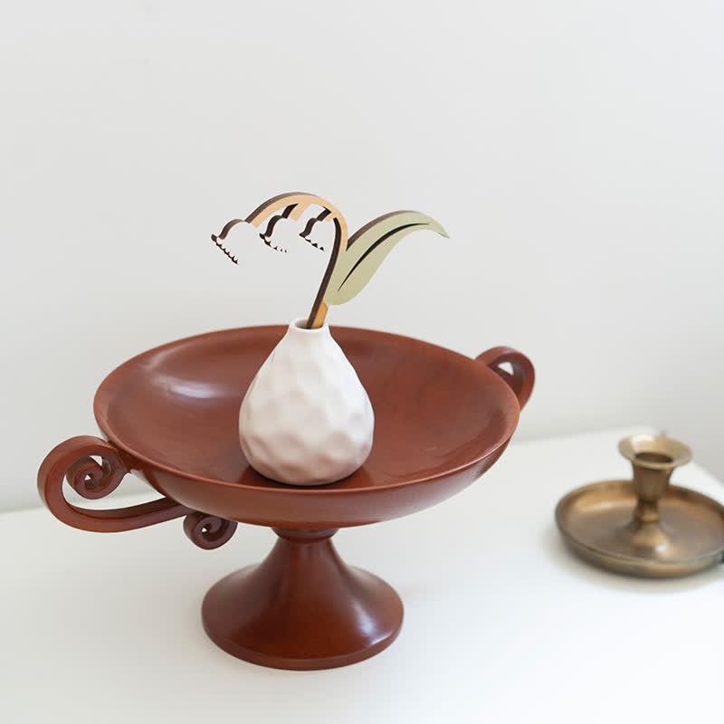 Retro Creative Round Solid Wood Tray Ornament