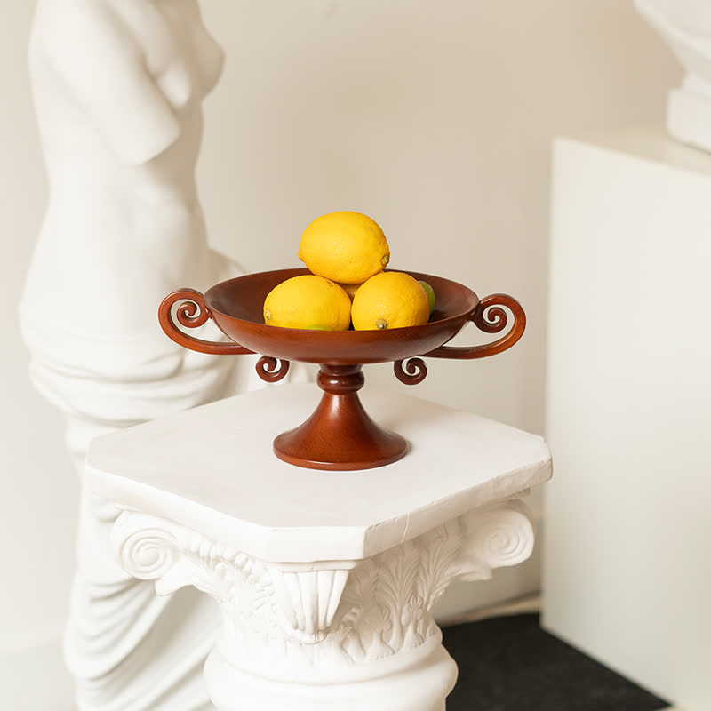 Retro Creative Round Solid Wood Tray Ornament