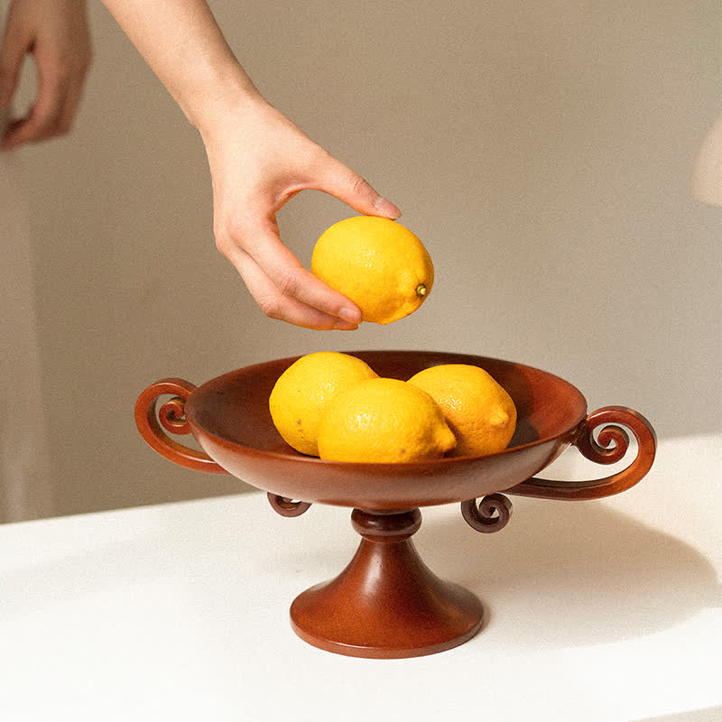 Retro Creative Round Solid Wood Tray Ornament