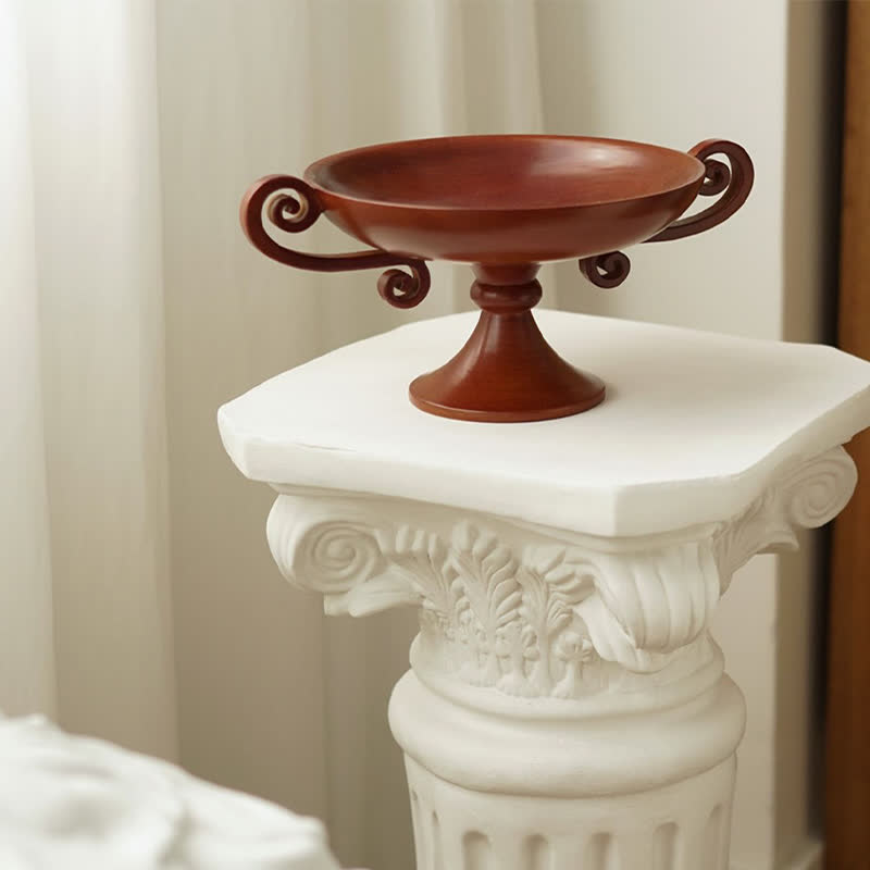 Retro Creative Round Solid Wood Tray Ornament