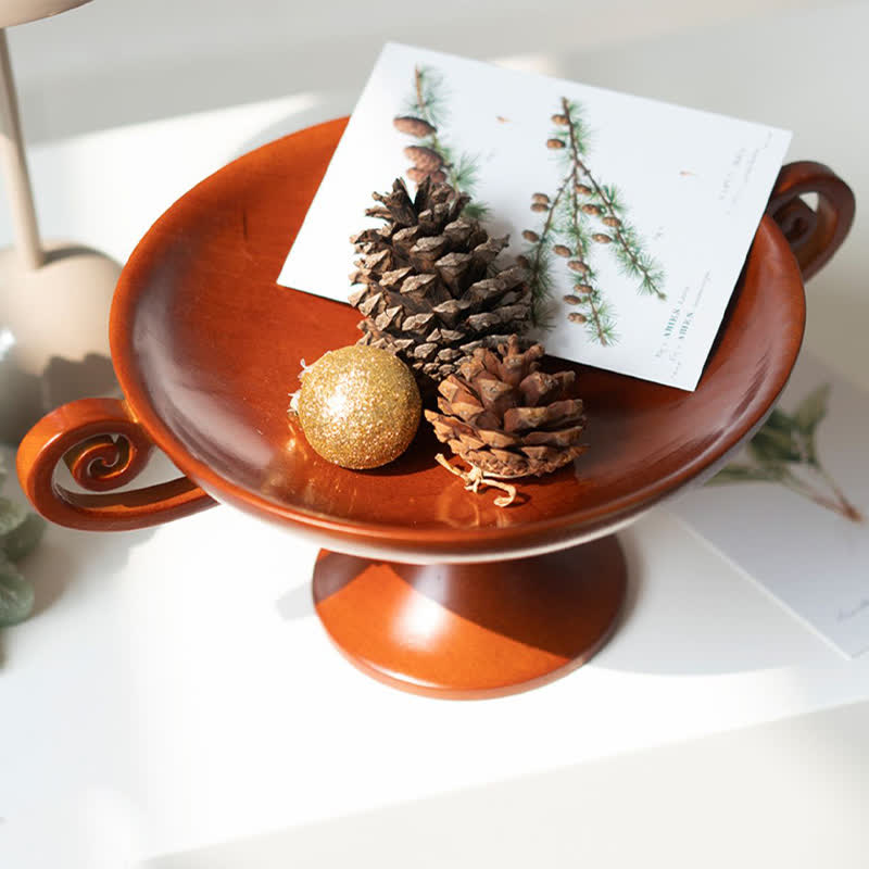 Retro Creative Round Solid Wood Tray Ornament