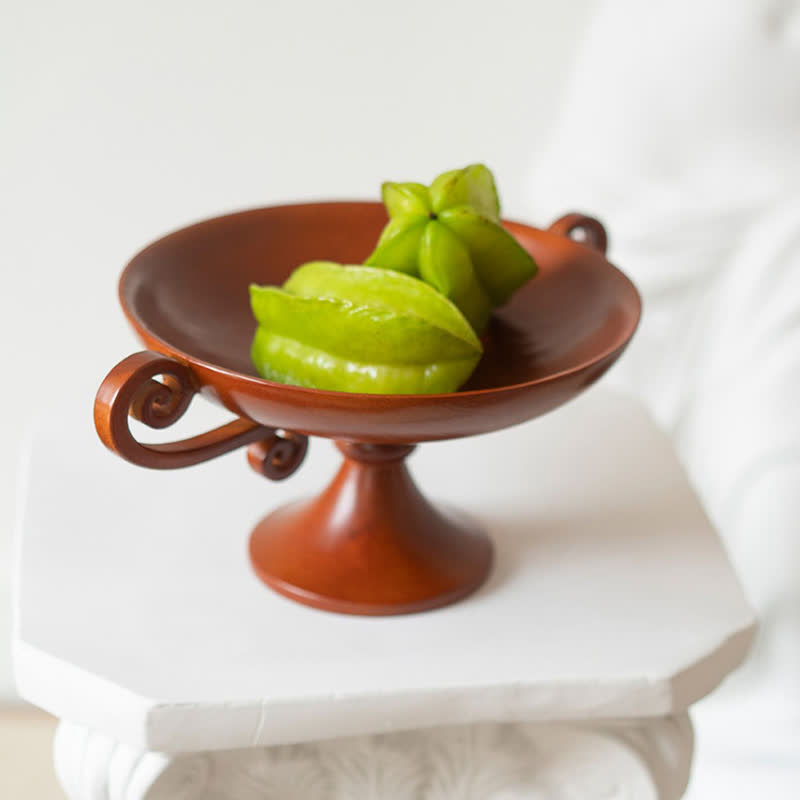 Retro Creative Round Solid Wood Tray Ornament