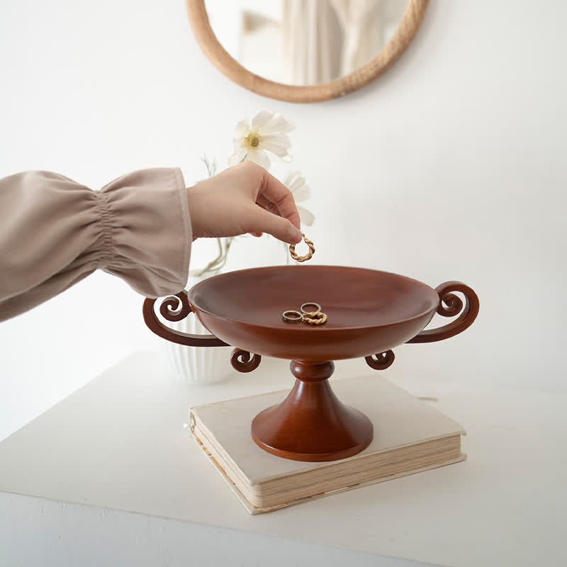 Retro Creative Round Solid Wood Tray Ornament