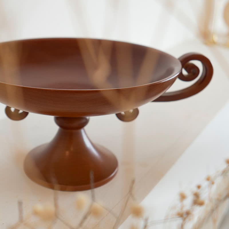 Retro Creative Round Solid Wood Tray Ornament