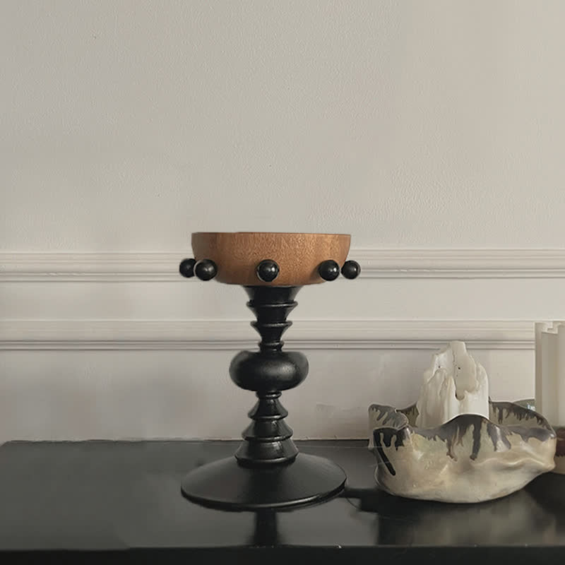 Vintage Wooden Pedestal Tray Home Ornament