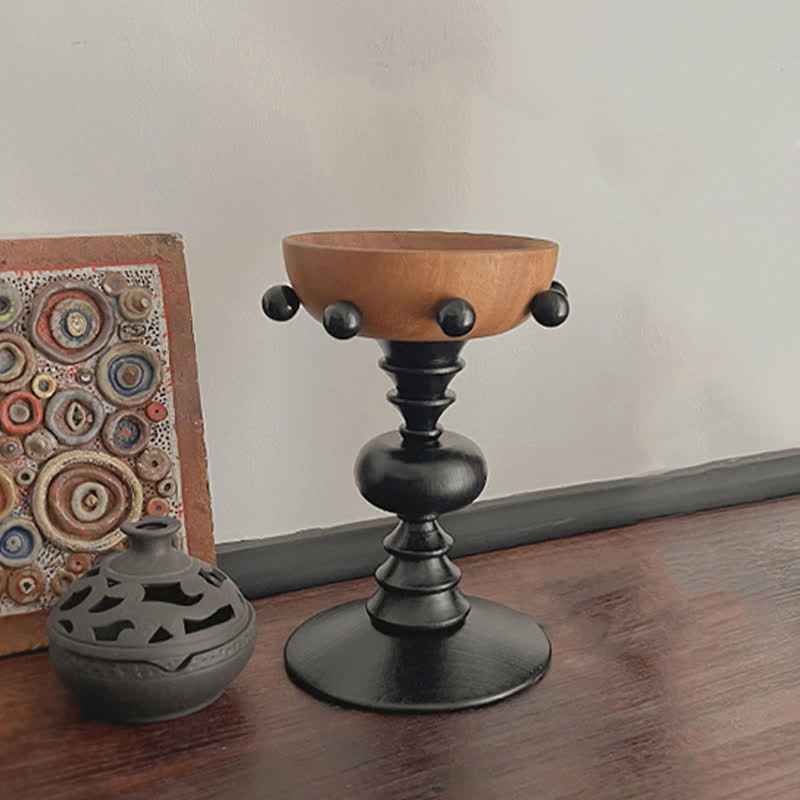 Vintage Wooden Pedestal Tray Home Ornament - Black - image 4