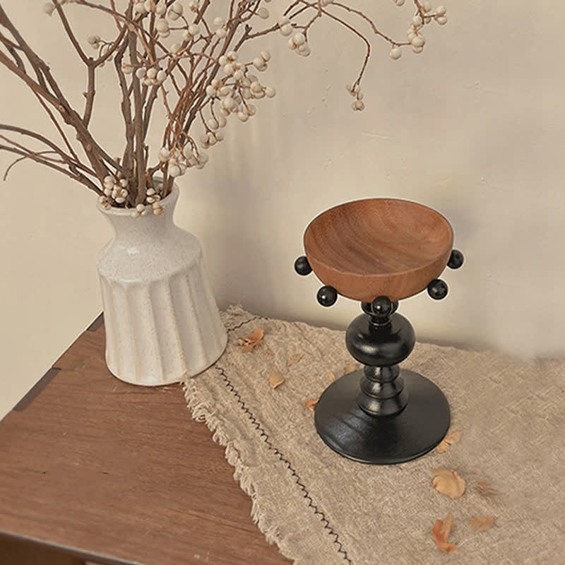 Vintage Wooden Pedestal Tray Home Ornament