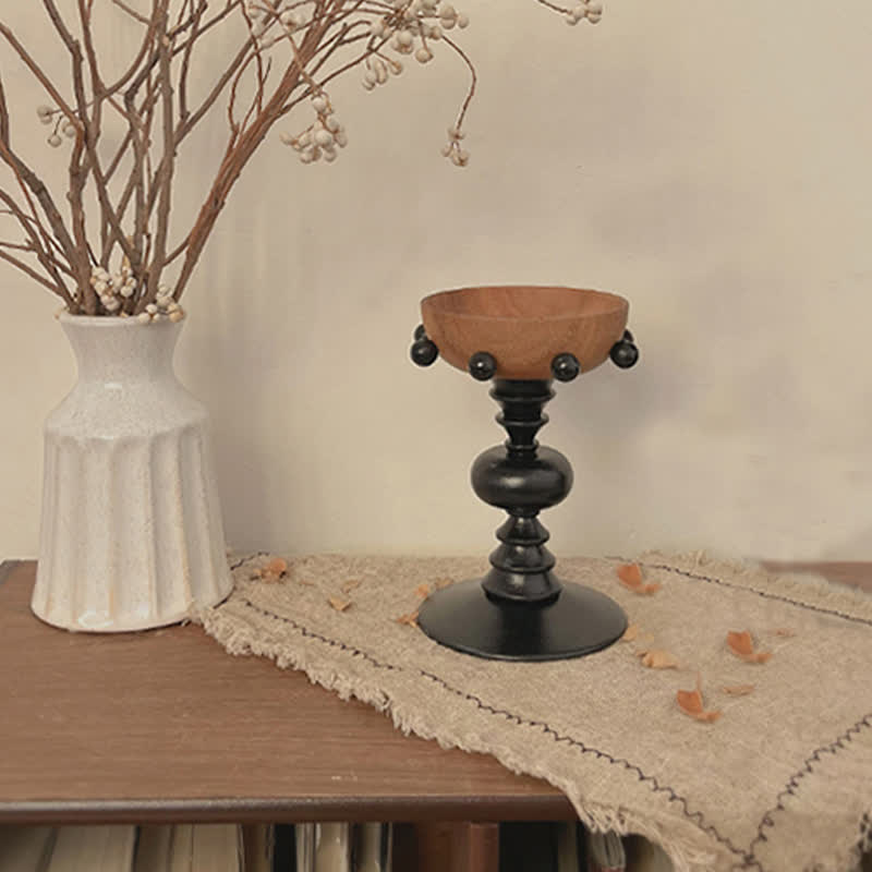 Vintage Wooden Pedestal Tray Home Ornament