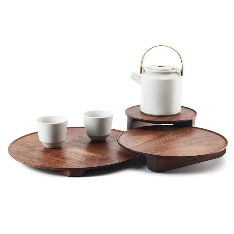 Round Wooden Pedestal Tray