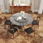 7 Pieces Slim Pedestal Base Dining Table With Black Leather Cushioned Dining Chairs - 59.05"Table+6 x Dining Chairs - image 0