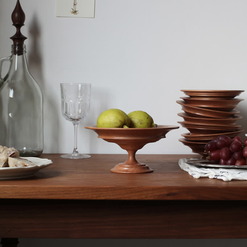 Vintage Handmade Wooden Pedestal Storage Tray