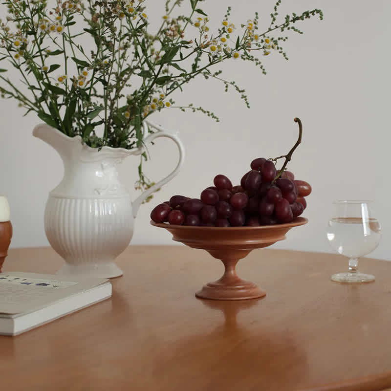 Vintage Handmade Wooden Pedestal Storage Tray