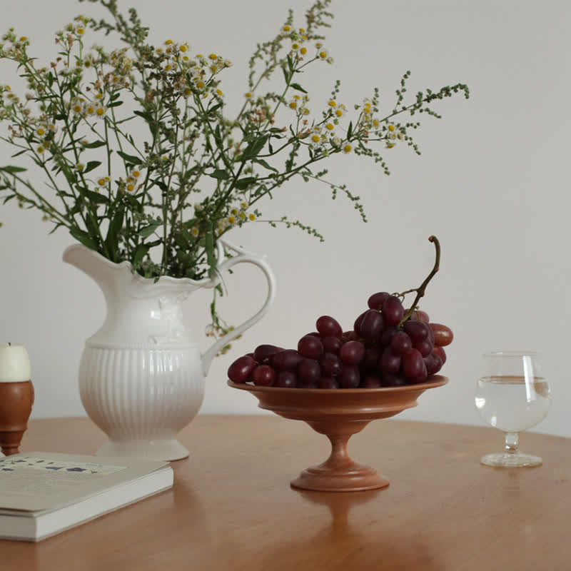 Vintage Handmade Wooden Pedestal Storage Tray