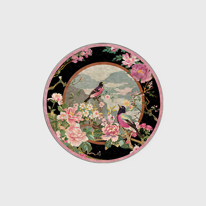 Floral Bird Round-shaped Anti-slip Area Rug  - image 2