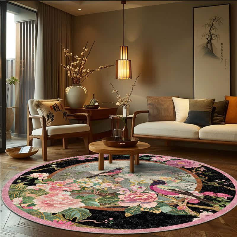 Floral Bird Round-shaped Anti-slip Area Rug  - image 1