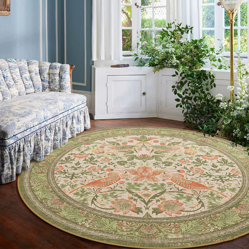 Floral Bird Waterproof Round-shaped Area Rug  - image 1