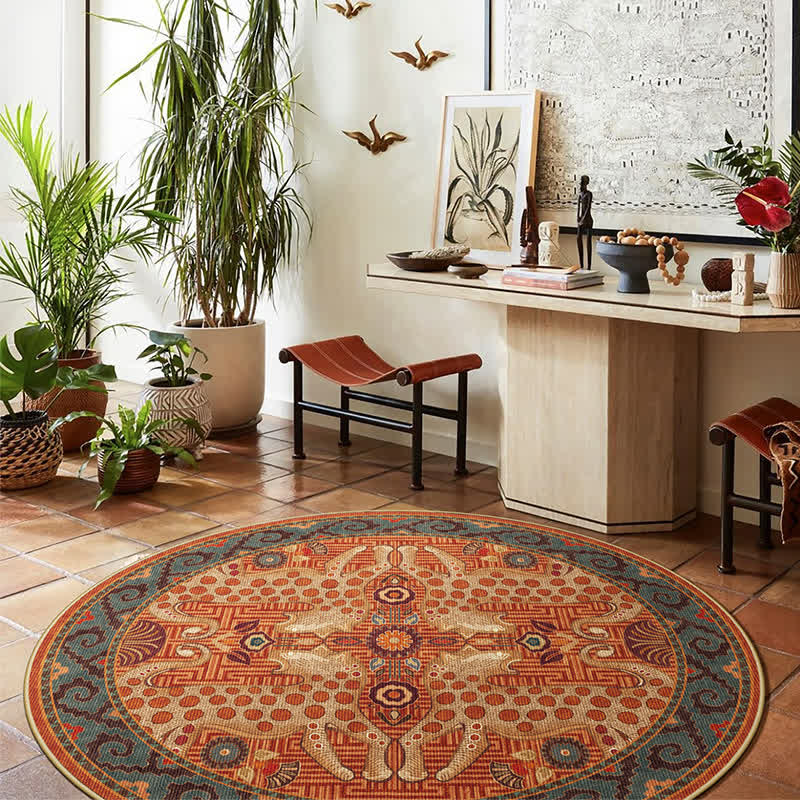 Vintage Exotic Round Leopard Area Rug  - image 4