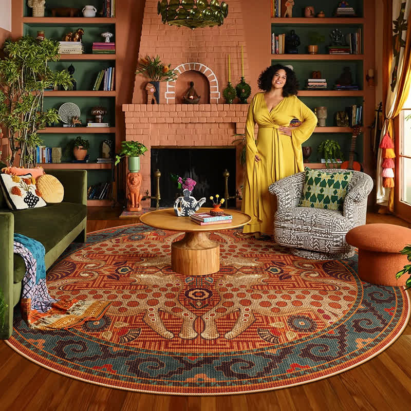 Vintage Exotic Round Leopard Area Rug  - 63" x 63" - image 0