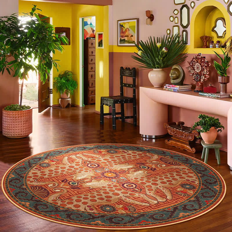 Vintage Exotic Round Leopard Area Rug  - image 3