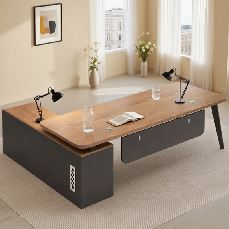 Walnut Modern Desk With Storage Cabinet - image 3