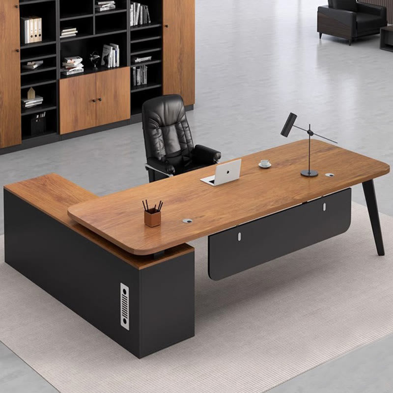 Walnut Modern Desk With Storage Cabinet - 62.99"L x 31.5"W x 29.53"H - image 0