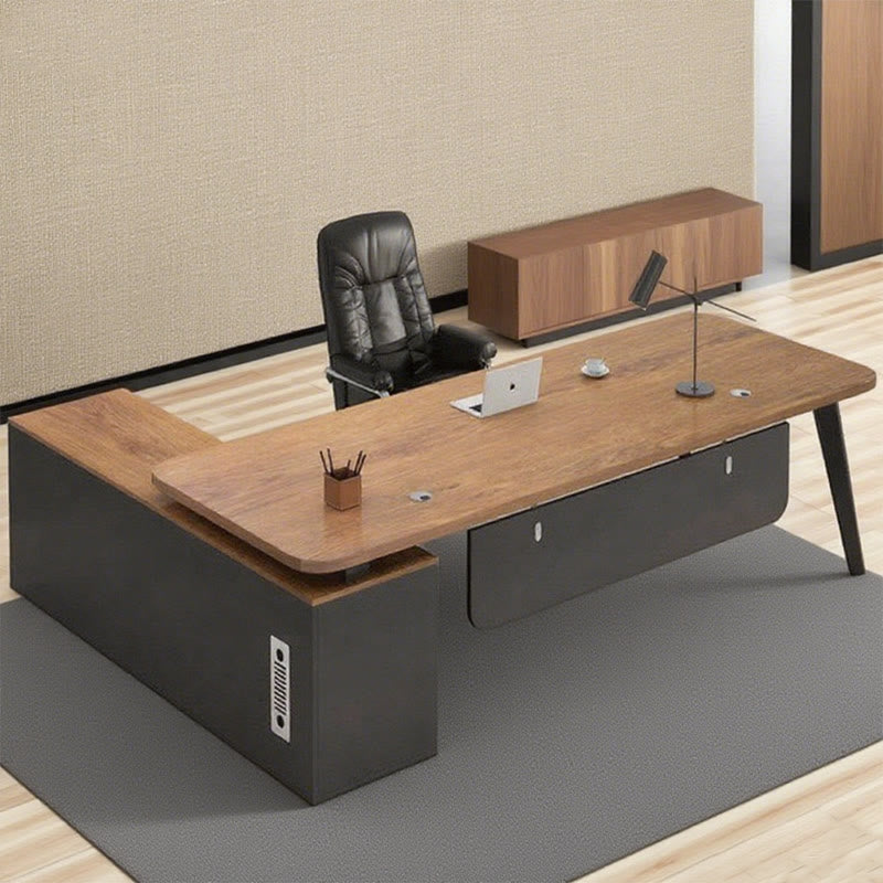 Walnut Modern Desk With Storage Cabinet - image 2