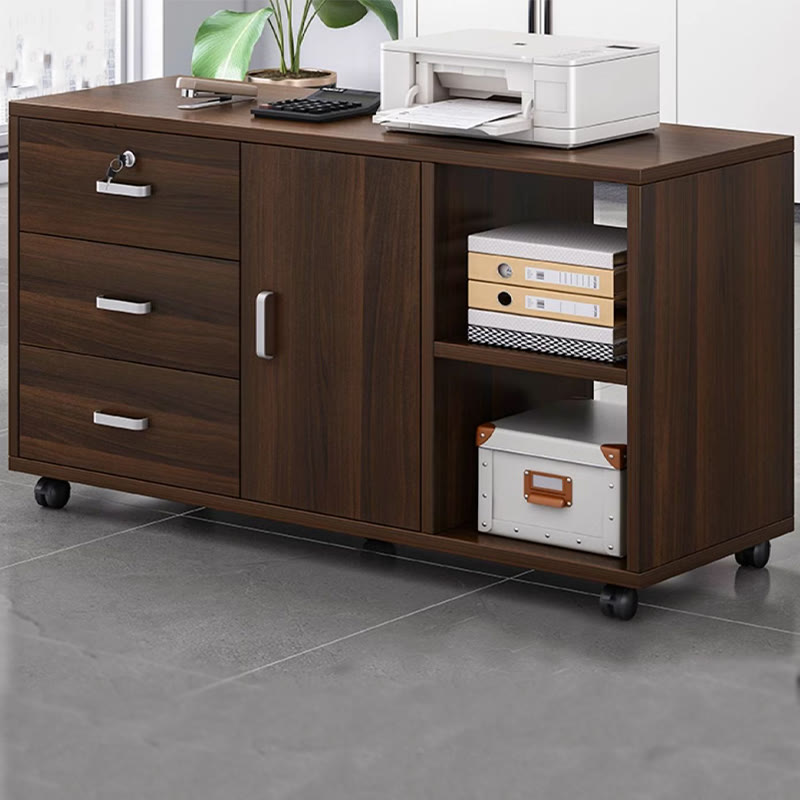 Walnut-colored Office Desk With Movable File Cabinet - image 4