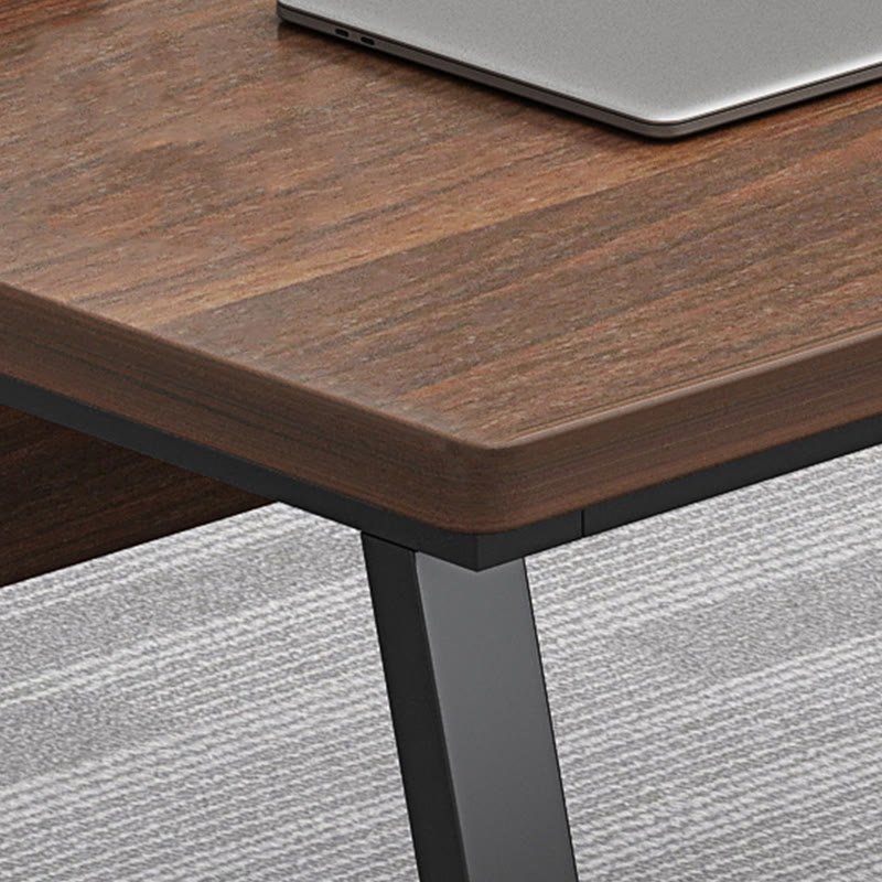 Iffhome Walnut-colored Office Desk With Movable File Cabinet