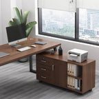 Walnut-colored Office Desk With Movable File Cabinet - image 3