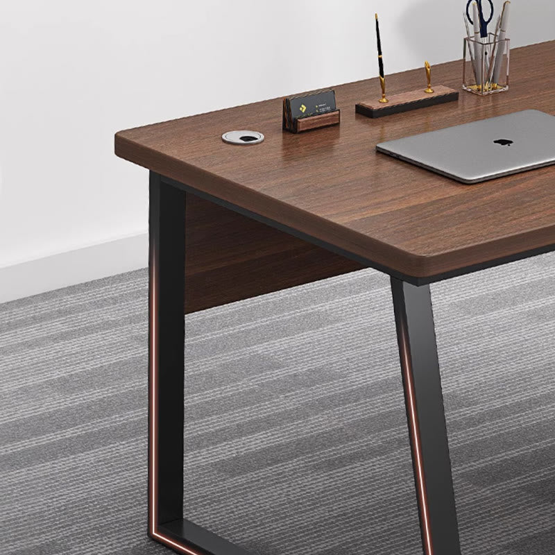 Iffhome Walnut-colored Office Desk With Movable File Cabinet