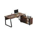 Walnut-colored Office Desk With Movable File Cabinet - image 1