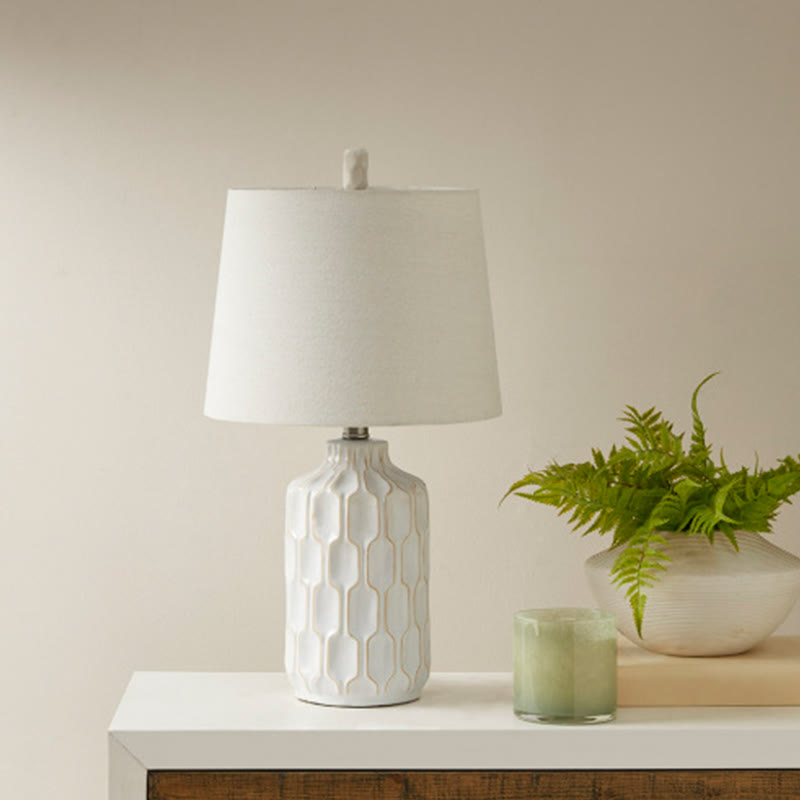 Beige Contour Ceramic Table Lamp - W11.50" x D11.50" x H22" - image 0