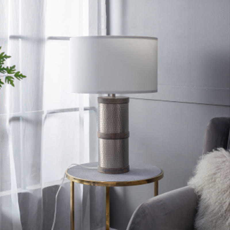 Sliver Hammered Iron Table Lamp - W16" x D16" x H24.40" - image 0