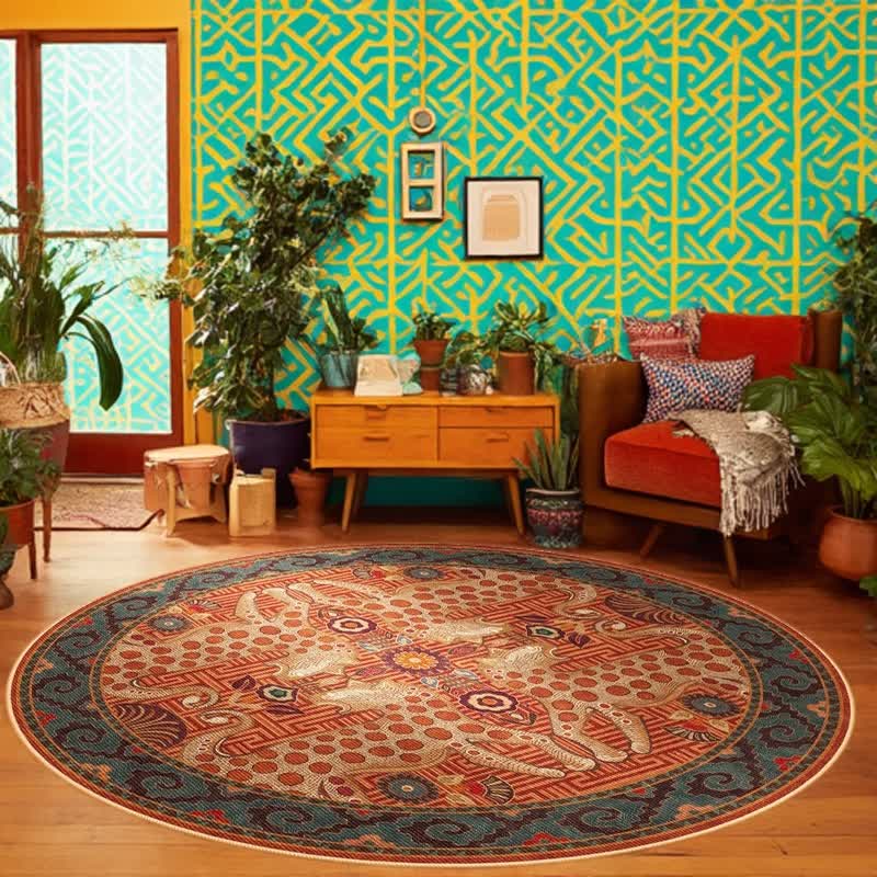 Vintage Exotic Round Leopard Area Rug  - image 1