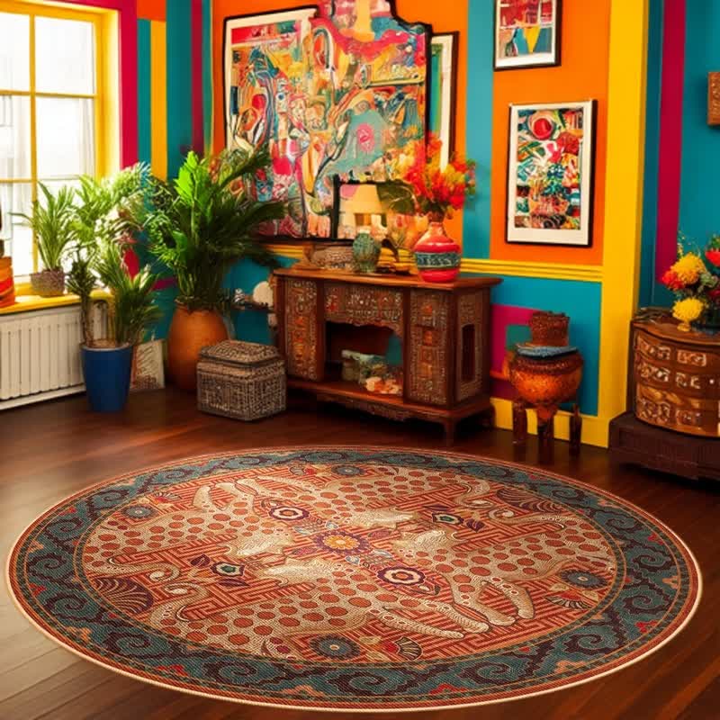 Vintage Exotic Round Leopard Area Rug  - image 2